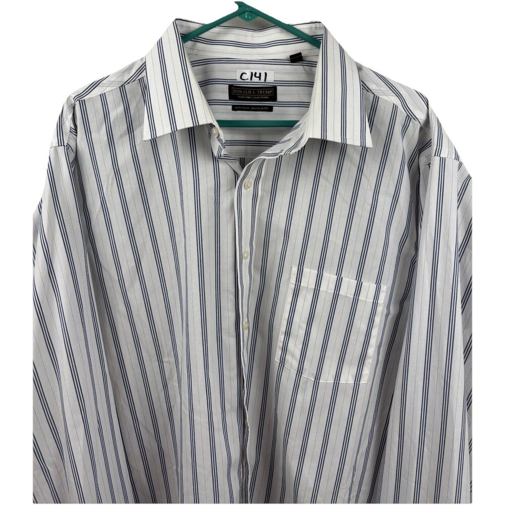 Donald J Trump Signature Collection Button Down 18 36/37 Shirt White Blue Stripe